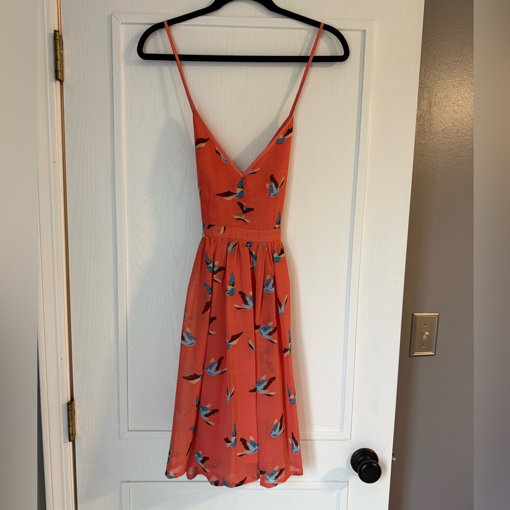 Jarlo London Coral Bird Print Mini Dress